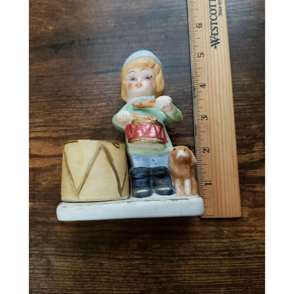 Vintage J.S.N.Y. Porcelain Ceramic Little Drummer Child with Dog Figurine Taiwan
